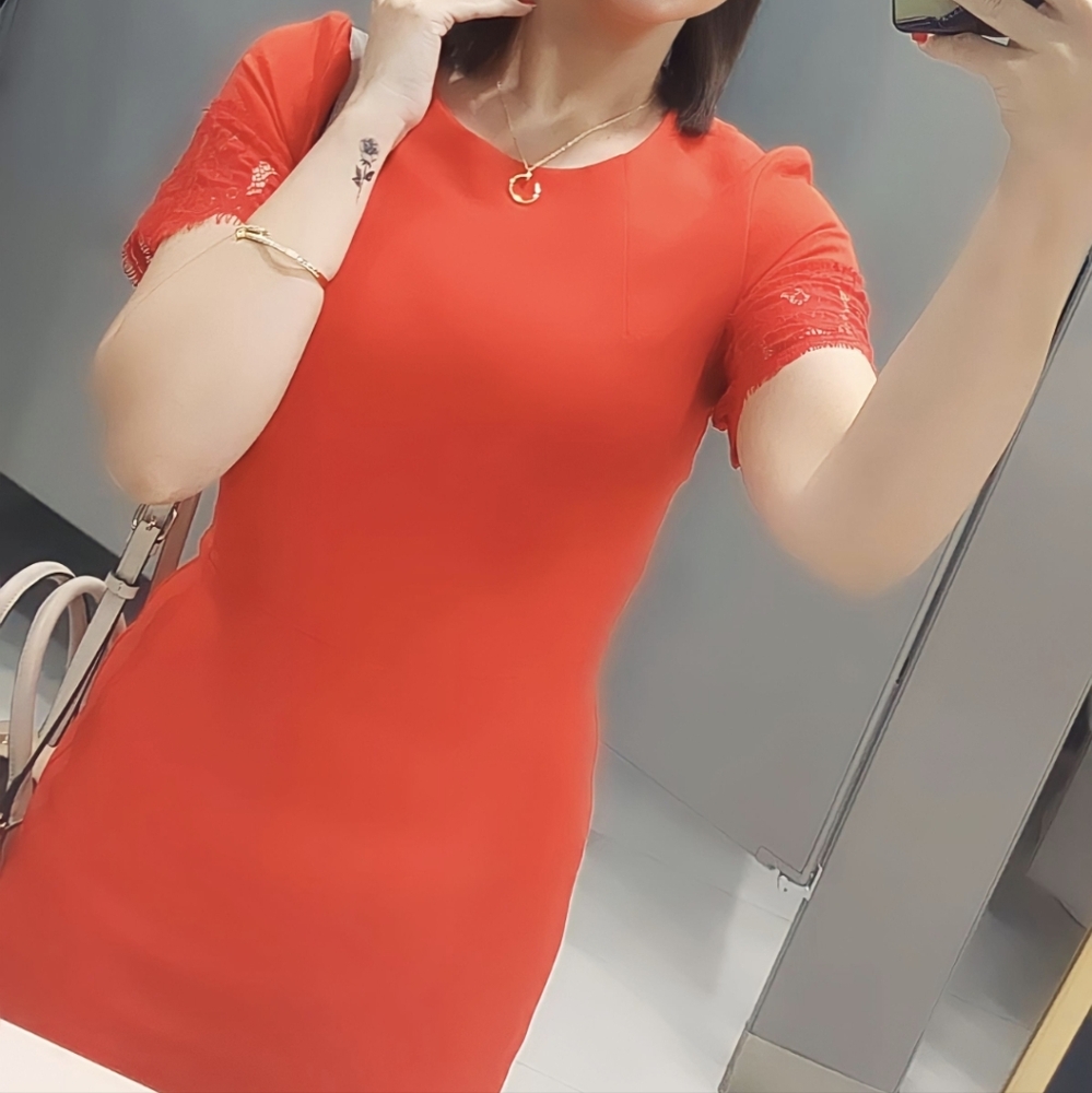 H&M Red Sheath Lace dress S 6 Cocktail Party - Picture 5 of 8